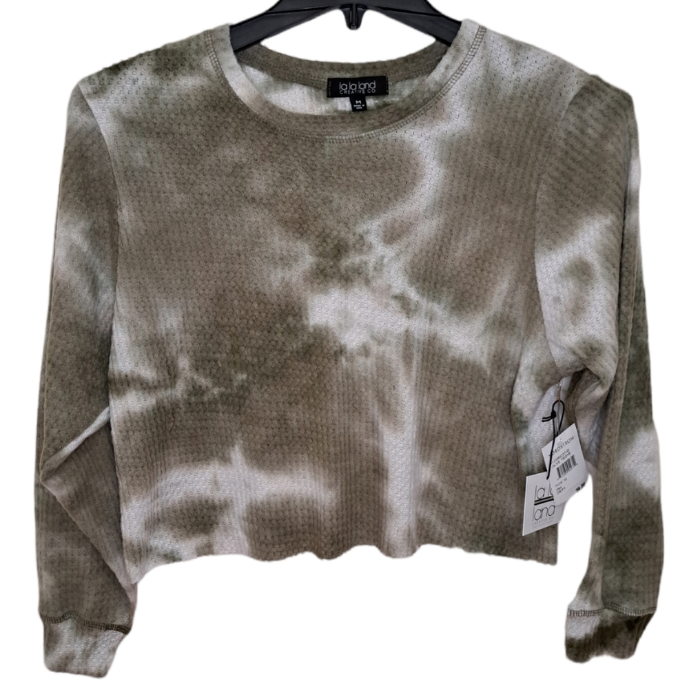 La La Land Creative Co Olive Tie Dye Waffle Top Size M New with Tags